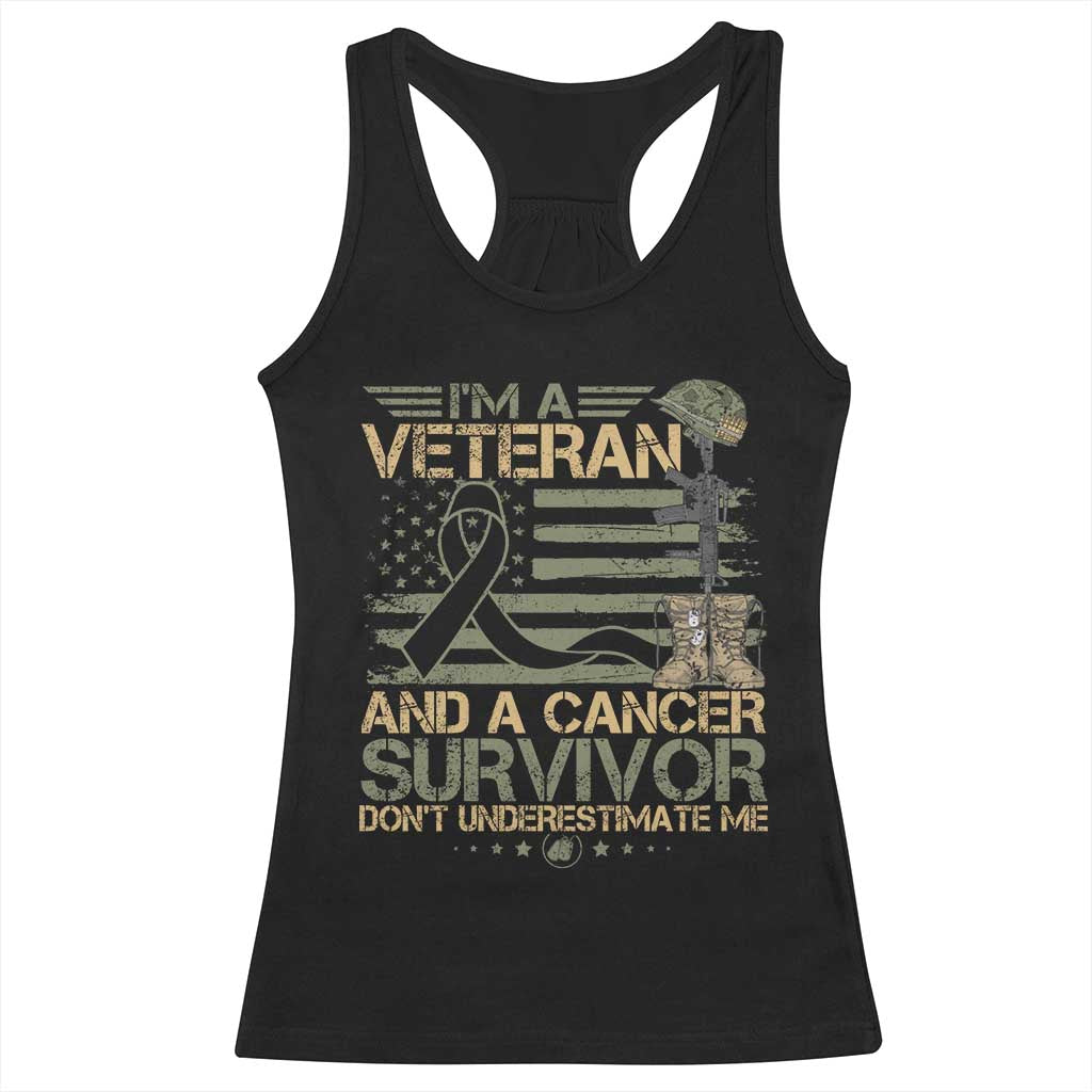 I Am A Veteran And A Cancer Survivor Don't Underestimate Me Racerback Tank Top Vintage Camo American Flag TS11 Black Print Your Wear