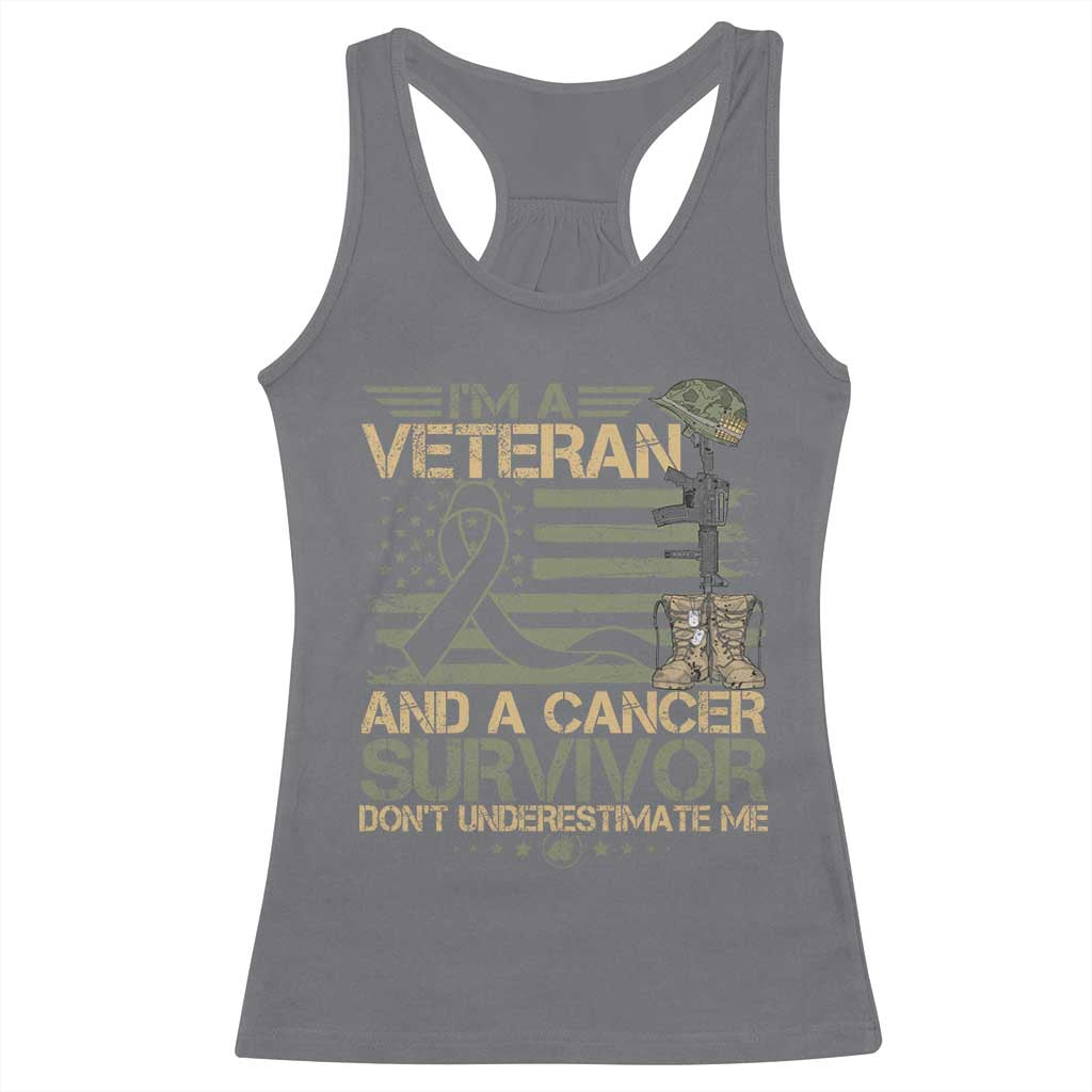 I Am A Veteran And A Cancer Survivor Don't Underestimate Me Racerback Tank Top Vintage Camo American Flag TS11 Charcoal Print Your Wear