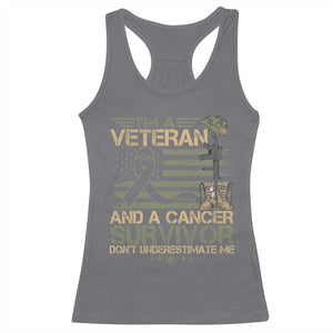 I Am A Veteran And A Cancer Survivor Don't Underestimate Me Racerback Tank Top Vintage Camo American Flag TS11 Charcoal Print Your Wear