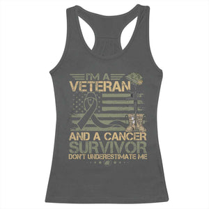I Am A Veteran And A Cancer Survivor Don't Underestimate Me Racerback Tank Top Vintage Camo American Flag TS11 Dark Heather Print Your Wear