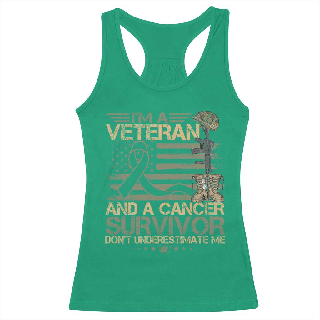 I Am A Veteran And A Cancer Survivor Don't Underestimate Me Racerback Tank Top Vintage Camo American Flag TS11 Irish Green Print Your Wear