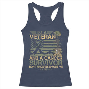 I Am A Veteran And A Cancer Survivor Don't Underestimate Me Racerback Tank Top Vintage Camo American Flag TS11 Navy Print Your Wear