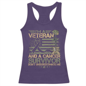 I Am A Veteran And A Cancer Survivor Don't Underestimate Me Racerback Tank Top Vintage Camo American Flag TS11 Purple Print Your Wear