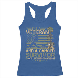 I Am A Veteran And A Cancer Survivor Don't Underestimate Me Racerback Tank Top Vintage Camo American Flag TS11 Royal Blue Print Your Wear