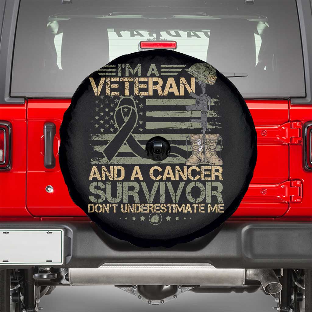 I Am A Veteran And A Cancer Survivor Don't Underestimate Me Spare Tire Cover Vintage Camo American Flag TS11 Black Print Your Wear
