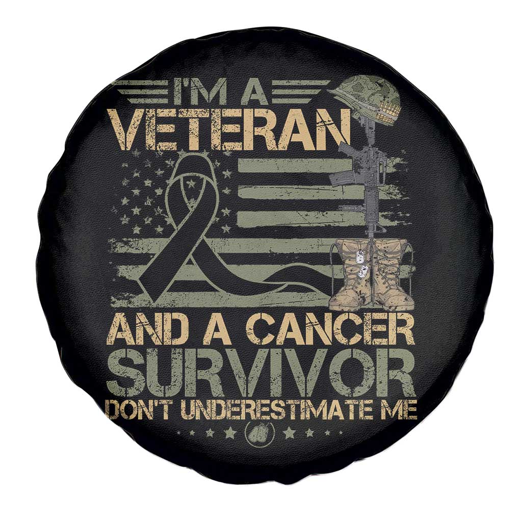 I Am A Veteran And A Cancer Survivor Don't Underestimate Me Spare Tire Cover Vintage Camo American Flag TS11 Print Your Wear