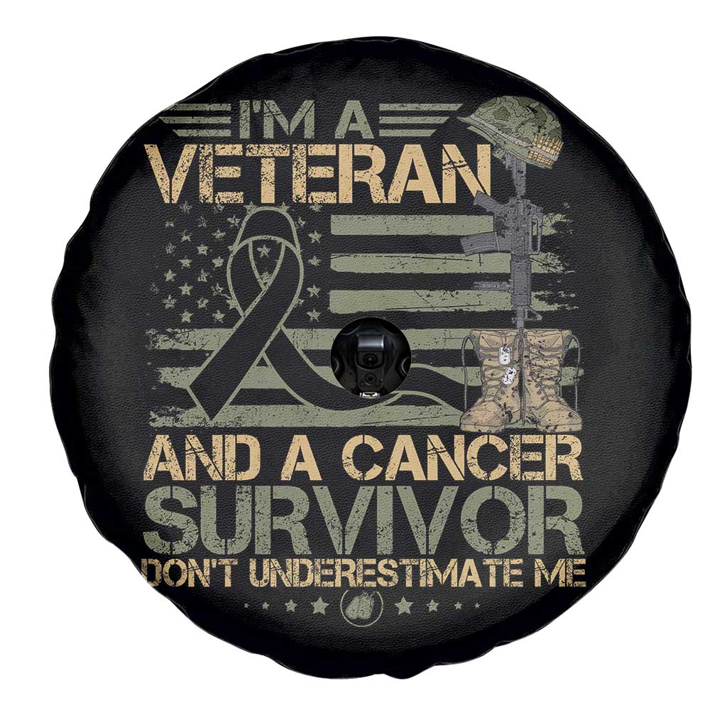 I Am A Veteran And A Cancer Survivor Don't Underestimate Me Spare Tire Cover Vintage Camo American Flag TS11 Print Your Wear