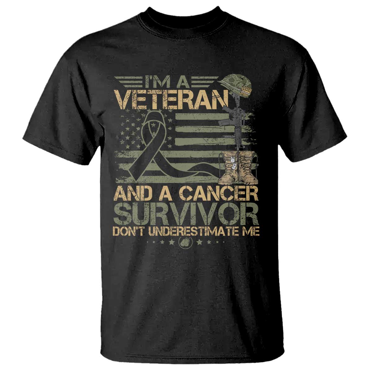 I Am A Veteran And A Cancer Survivor Don't Underestimate Me T Shirt Vintage Camo American Flag TS11 Black Print Your Wear