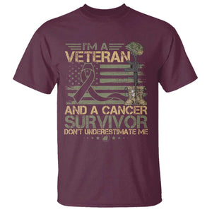 I Am A Veteran And A Cancer Survivor T Shirt - Don't Underestimate Me Vintage Camo American Flag TS11 Maroon Print Your Wear