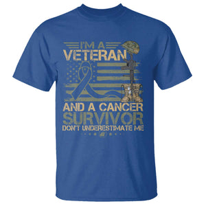 I Am A Veteran And A Cancer Survivor T Shirt - Don't Underestimate Me Vintage Camo American Flag TS11 Royal Blue Print Your Wear
