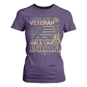 I Am A Veteran And A Cancer Survivor Don't Underestimate Me T Shirt For Women Vintage Camo American Flag TS11 Purple Print Your Wear