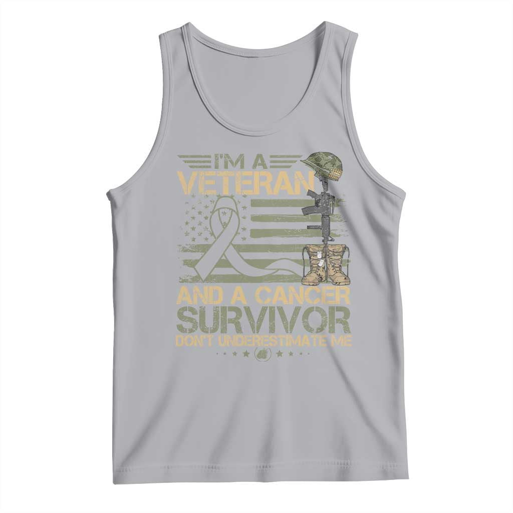 I Am A Veteran And A Cancer Survivor Don't Underestimate Me Tank Top Vintage Camo American Flag TS11 Athletic Heather Print Your Wear