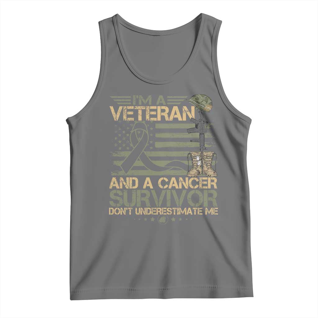 I Am A Veteran And A Cancer Survivor Don't Underestimate Me Tank Top Vintage Camo American Flag TS11 Black Heather Print Your Wear
