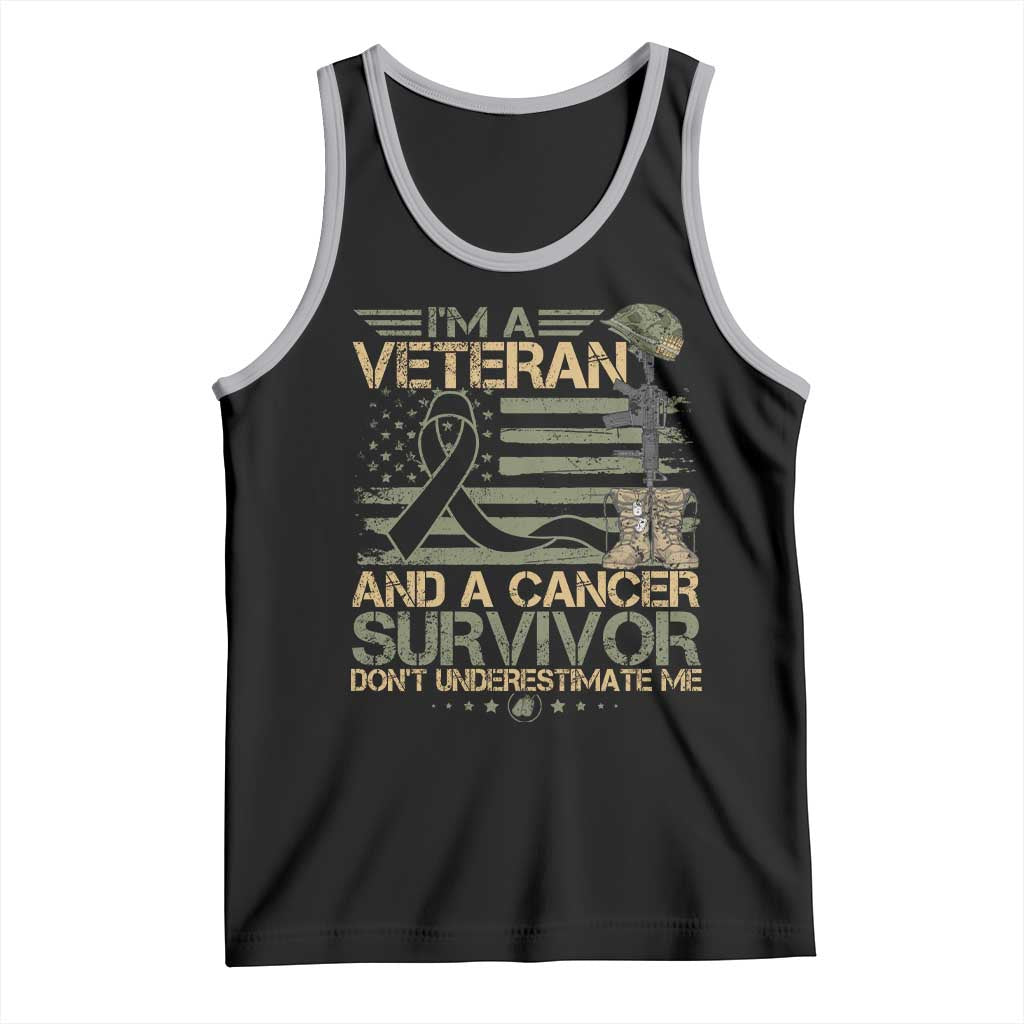 I Am A Veteran And A Cancer Survivor Don't Underestimate Me Tank Top Vintage Camo American Flag TS11 Black Athletic Heather Print Your Wear
