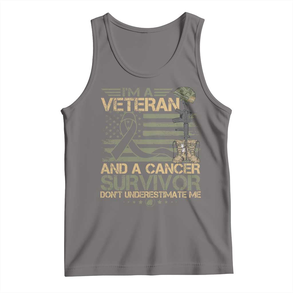 I Am A Veteran And A Cancer Survivor Don't Underestimate Me Tank Top Vintage Camo American Flag TS11 Deep Heather Print Your Wear