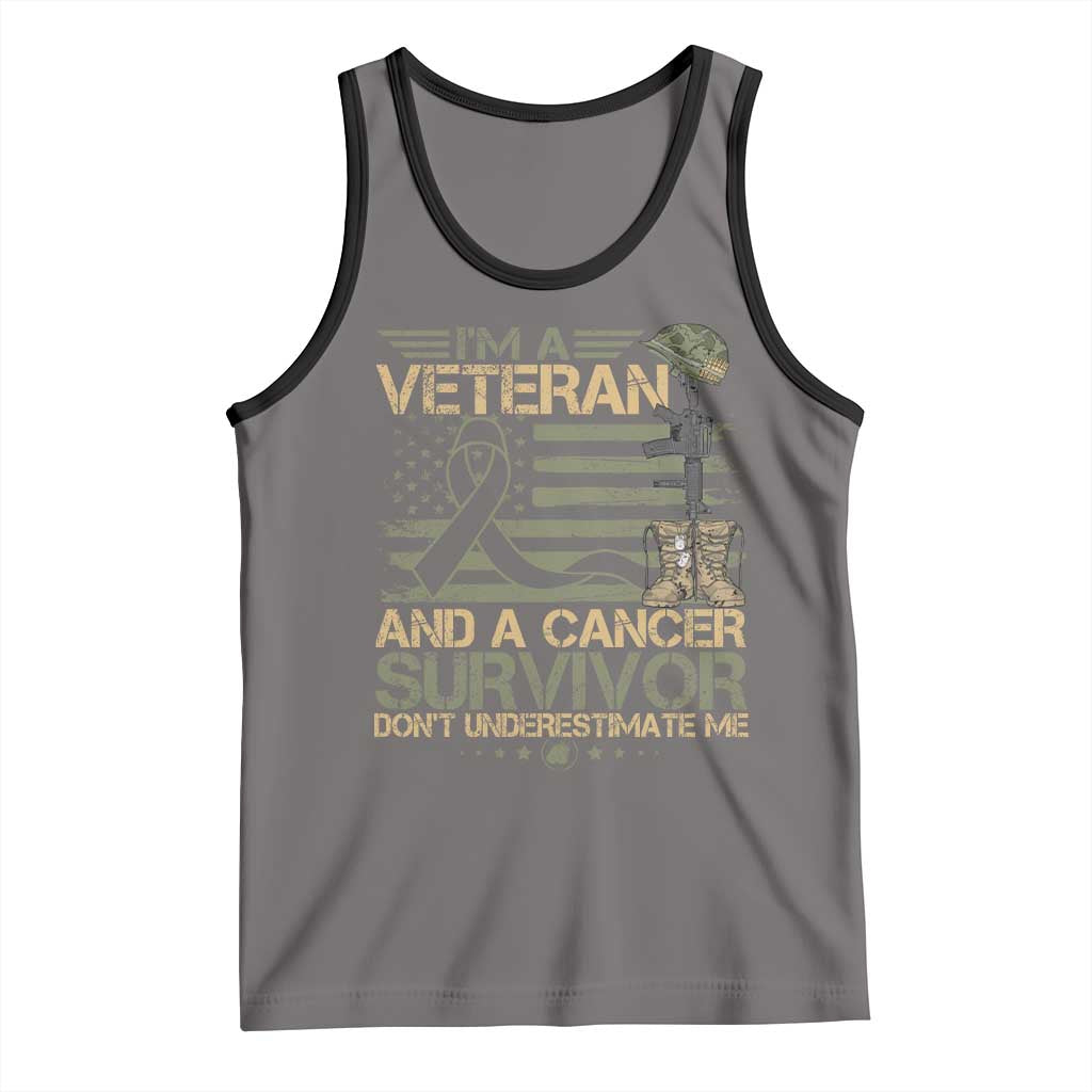 I Am A Veteran And A Cancer Survivor Don't Underestimate Me Tank Top Vintage Camo American Flag TS11 Deep Heather Black Print Your Wear