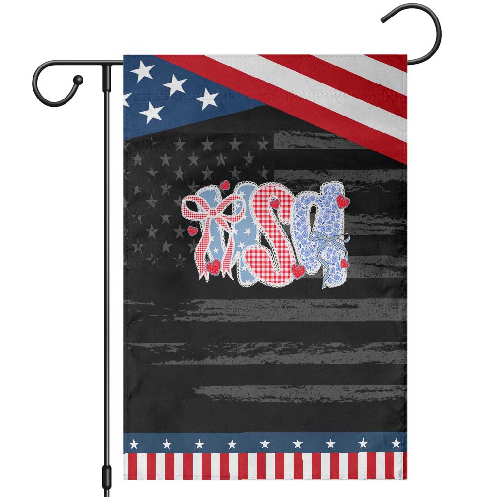 Funny USA Patriotic 4th of July Coquette Bow Garden Flag TS11 Distressed Black Blue Print Your Wear
