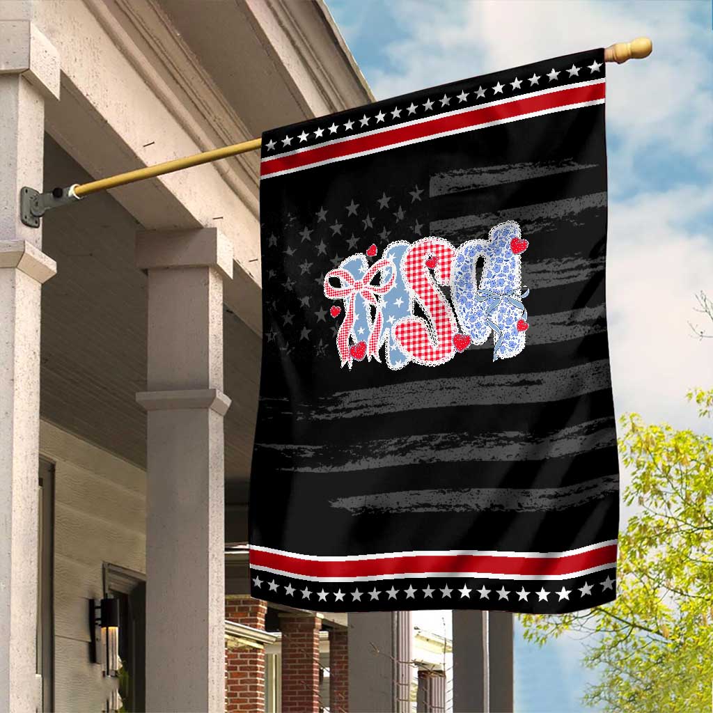 Funny USA Patriotic 4th of July Coquette Bow Garden Flag TS11 Distressed Black Red Print Your Wear