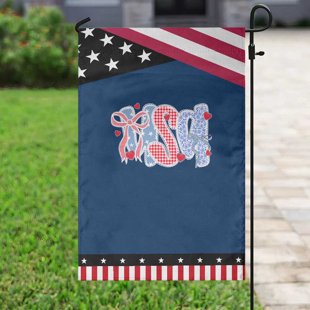 Funny USA Patriotic 4th of July Coquette Bow Garden Flag TS11 Classic Blue Black Print Your Wear