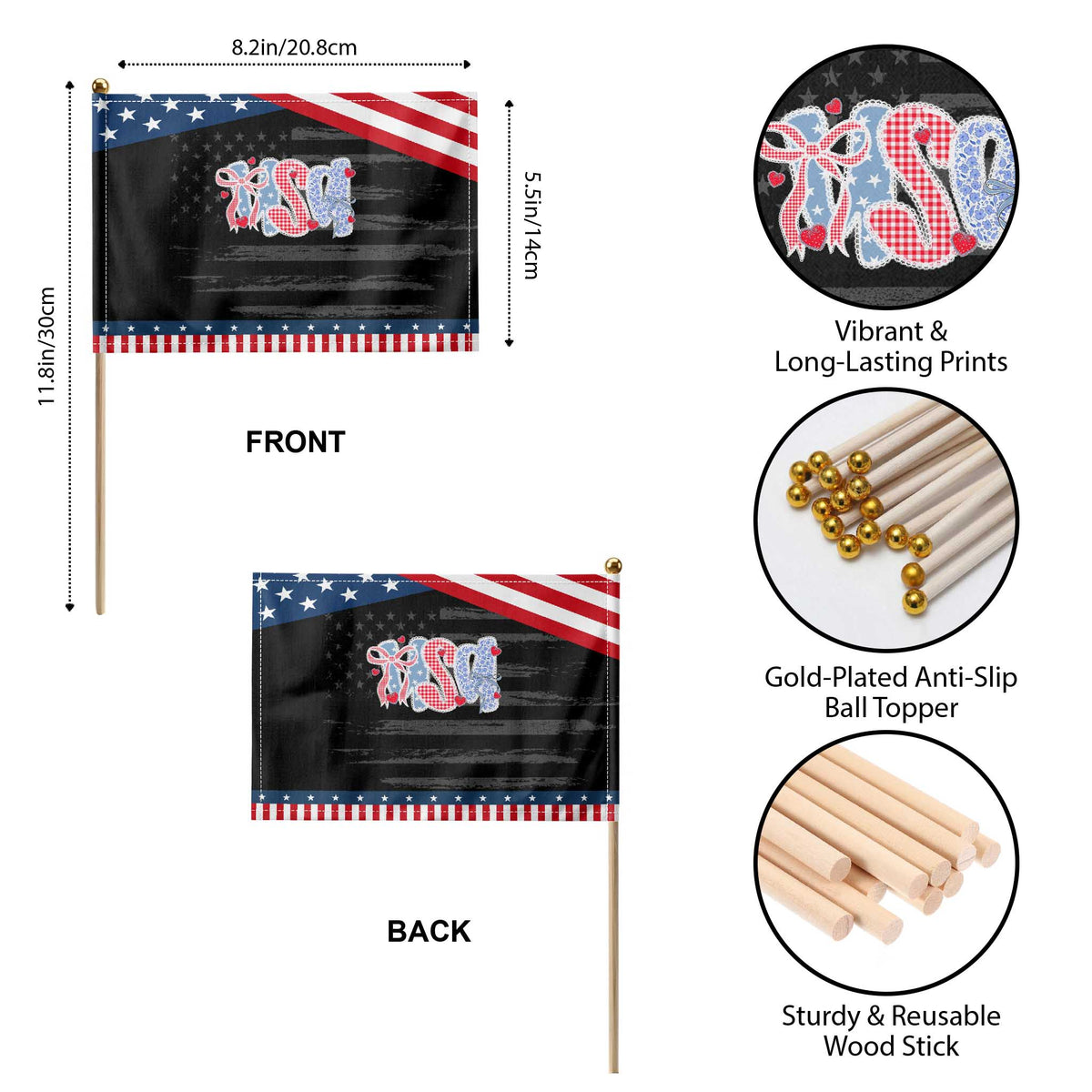 Funny USA Patriotic 4th of July Coquette Bow Patriotic Handheld Flag TS11 Print Your Wear