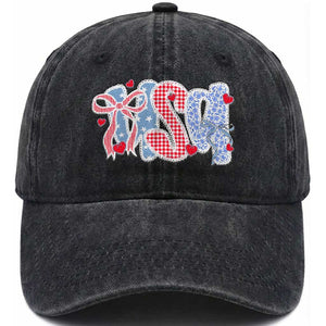Funny USA Patriotic 4th of July Coquette Bow Washed Cotton Baseball Cap TS11 Washed Cap Universal Fit Black Print Your Wear