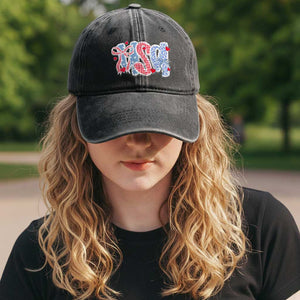 Funny USA Patriotic 4th of July Coquette Bow Washed Cotton Baseball Cap TS11 Print Your Wear