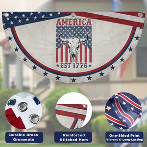 Funny 4th Of July Western Patriotic Fan Flag America EST 1776 Long Horn Skull