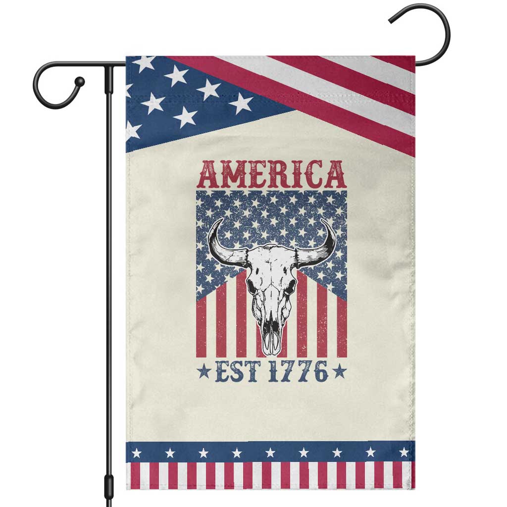 Funny 4th Of July Western Garden Flag America EST 1776 Long Horn Skull TS11 Modern Beige Blue Print Your Wear