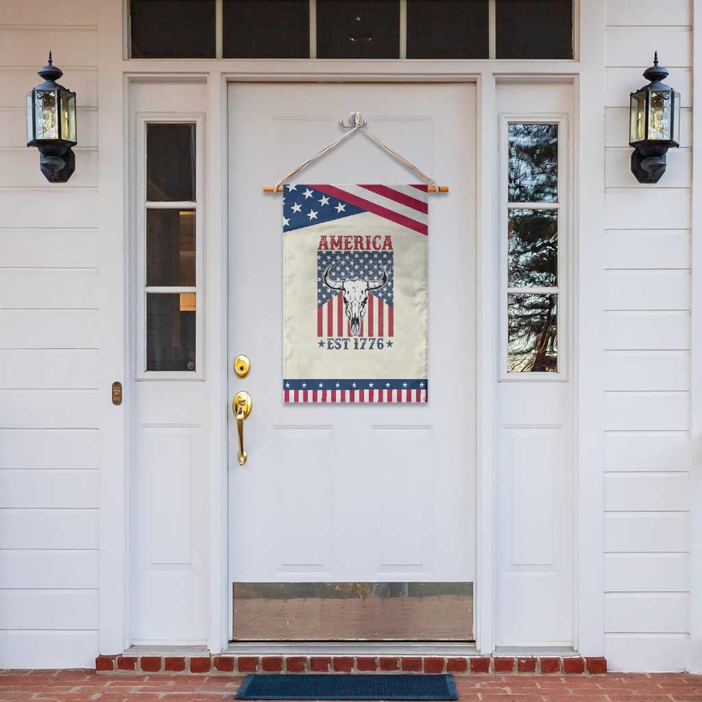 Funny 4th Of July Western Garden Flag America EST 1776 Long Horn Skull TS11 Print Your Wear