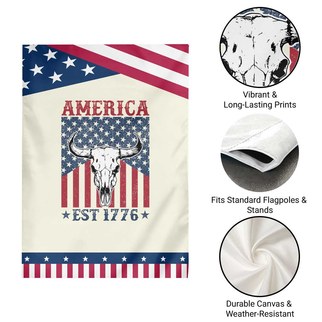 Funny 4th Of July Western Garden Flag America EST 1776 Long Horn Skull TS11 Print Your Wear