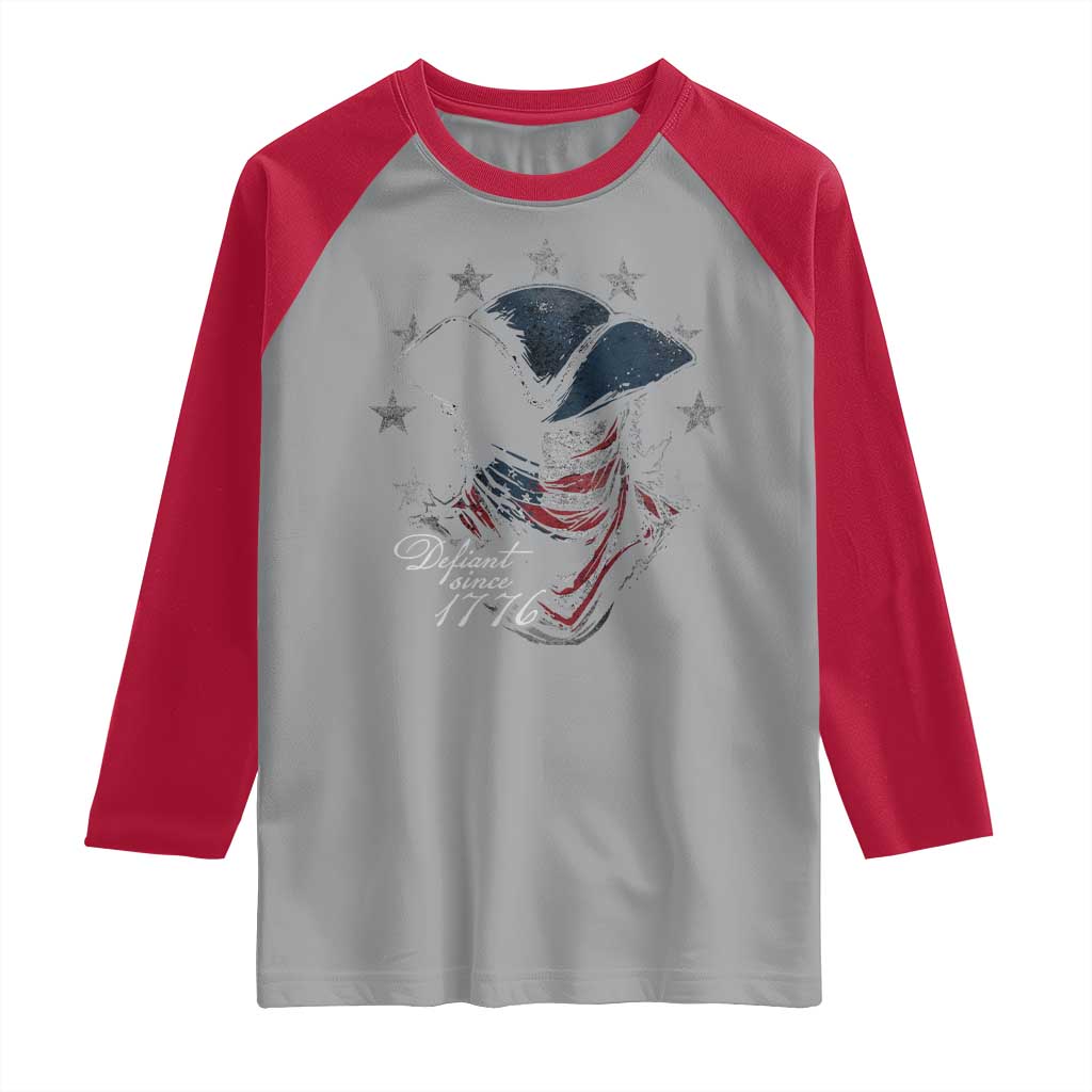Funny Defiant Since 1776 Raglan Shirt Minutemen American Revolution TS11 Sport Gray Red Print Your Wear