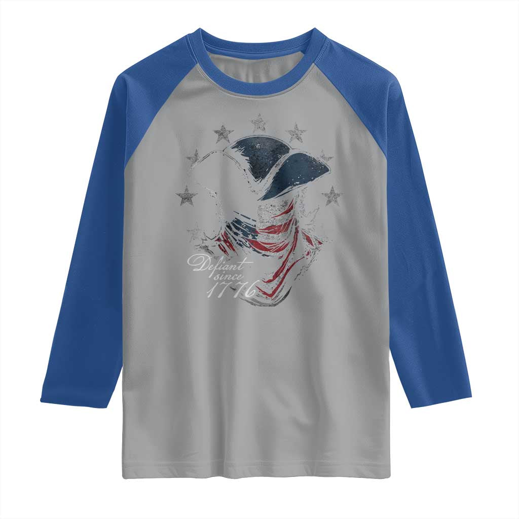 Funny Defiant Since 1776 Raglan Shirt Minutemen American Revolution TS11 Sport Gray Royal Print Your Wear
