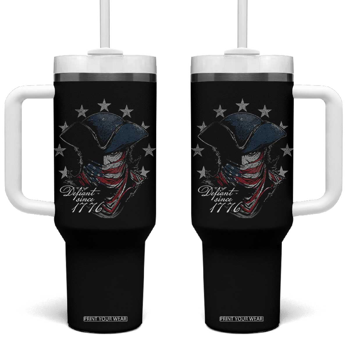 Funny Defiant Since 1776 Tumbler With Handle Minutemen American Revolution TS11 One Size: 40 oz Black Print Your Wear