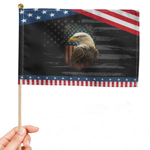 Funny American Flag Bald Eagle Patriotic 4th of July Patriotic Handheld Flag TS11 Distressed 8.2" × 5.5" Black Blue Print Your Wear