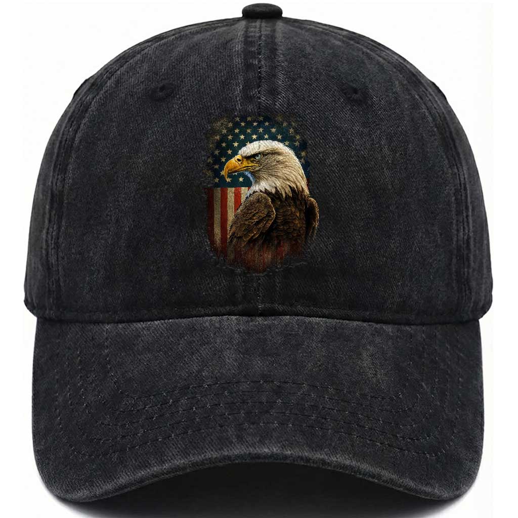 Funny American Flag Bald Eagle Patriotic 4th of July Washed Cotton Baseball Cap TS11 Print Your Wear