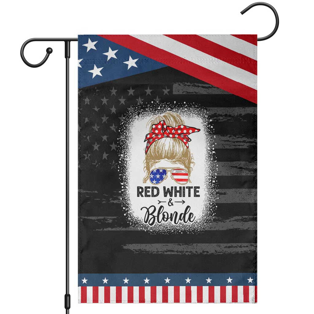 Funny 4th Of July Red White And Blonde Garden Flag Messy Bun Girl American Flag Sunglasses TS11 Distressed Black Blue Print Your Wear