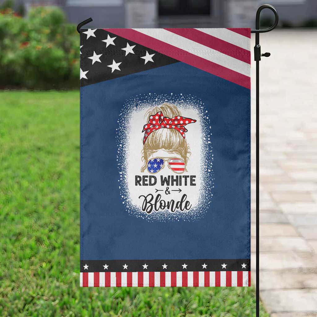 Funny 4th Of July Red White And Blonde Garden Flag Messy Bun Girl American Flag Sunglasses TS11 Classic Blue Black Print Your Wear