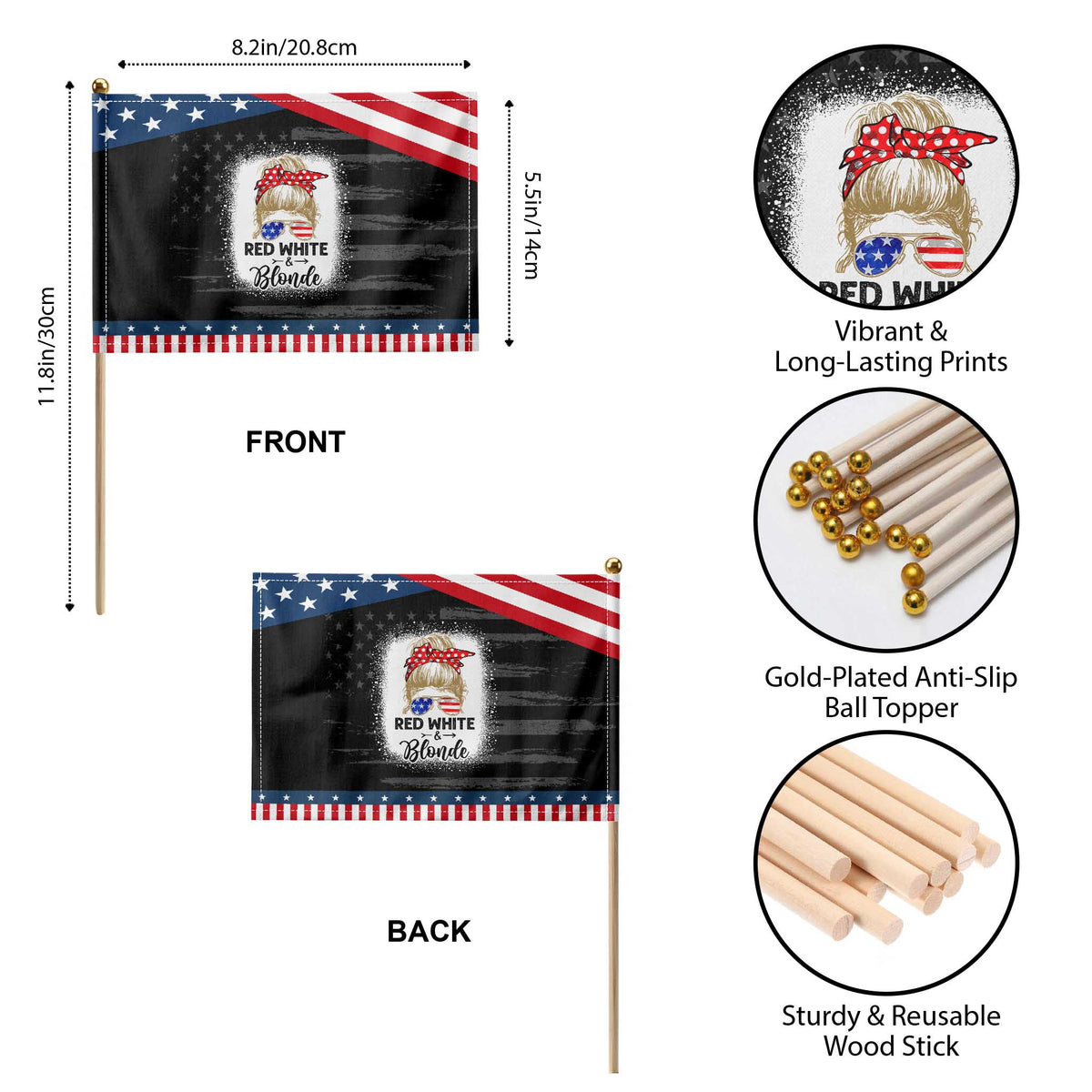 Funny 4th Of July Red White And Blonde Patriotic Handheld Flag Messy Bun Girl American Flag Sunglasses TS11 Print Your Wear