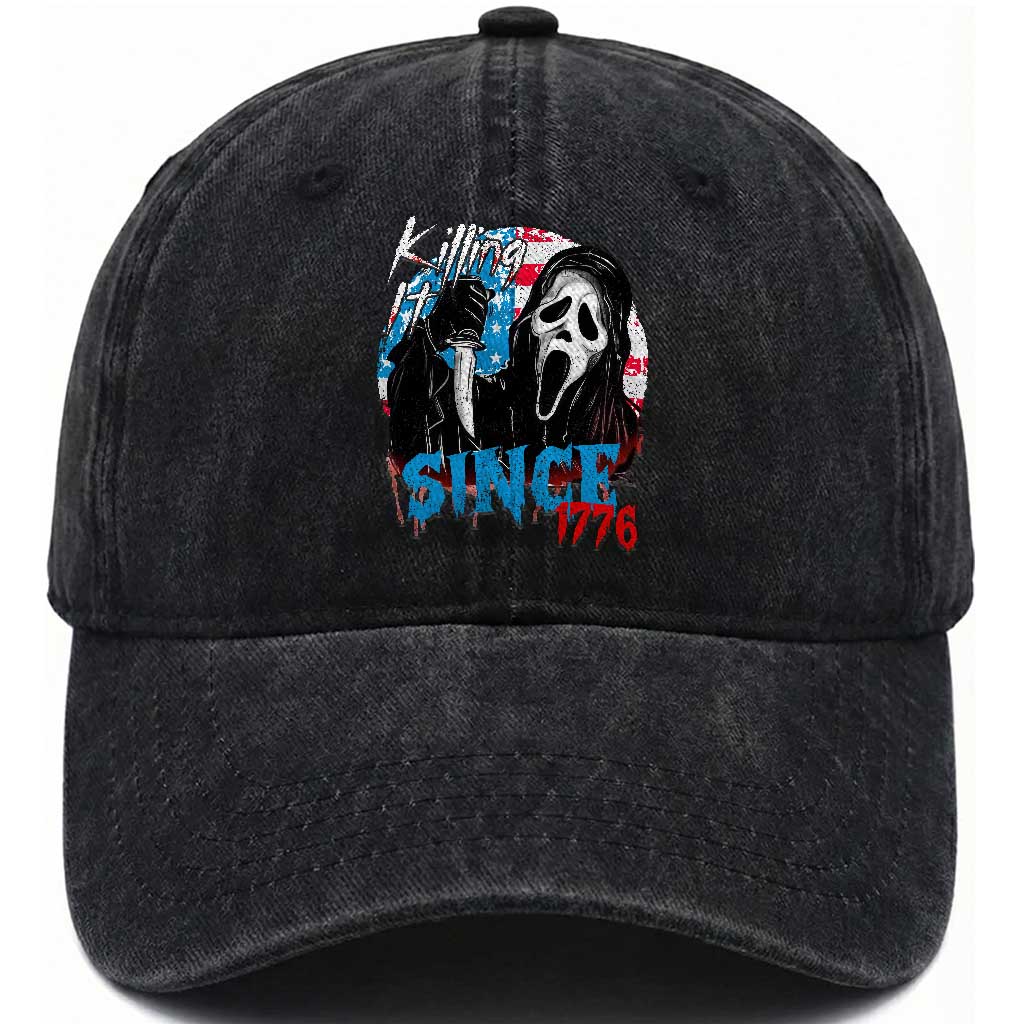 Funny Killing It Since 1776 Washed Cotton Baseball Cap Horror Movie 4th Of July USA Ghost TS11 Washed Cap Universal Fit Black Print Your Wear