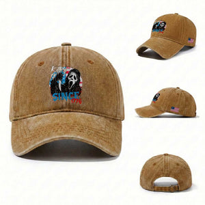 Funny Killing It Since 1776 Washed Cotton Baseball Cap Horror Movie 4th Of July USA Ghost TS11 Washed Cap Universal Fit Yellow Ochre Print Your Wear
