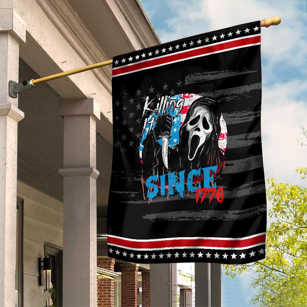 Funny Killing It Since 1776 Garden Flag Horror Movie 4th Of July USA Ghost TS11 Distressed Black Red Print Your Wear
