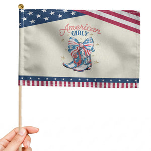 Funny 4th Of July Country Cowgirl Patriotic Handheld Flag American Girly Western Cowboy Boots TS11 Modern 8.2" × 5.5" Beige Blue Print Your Wear