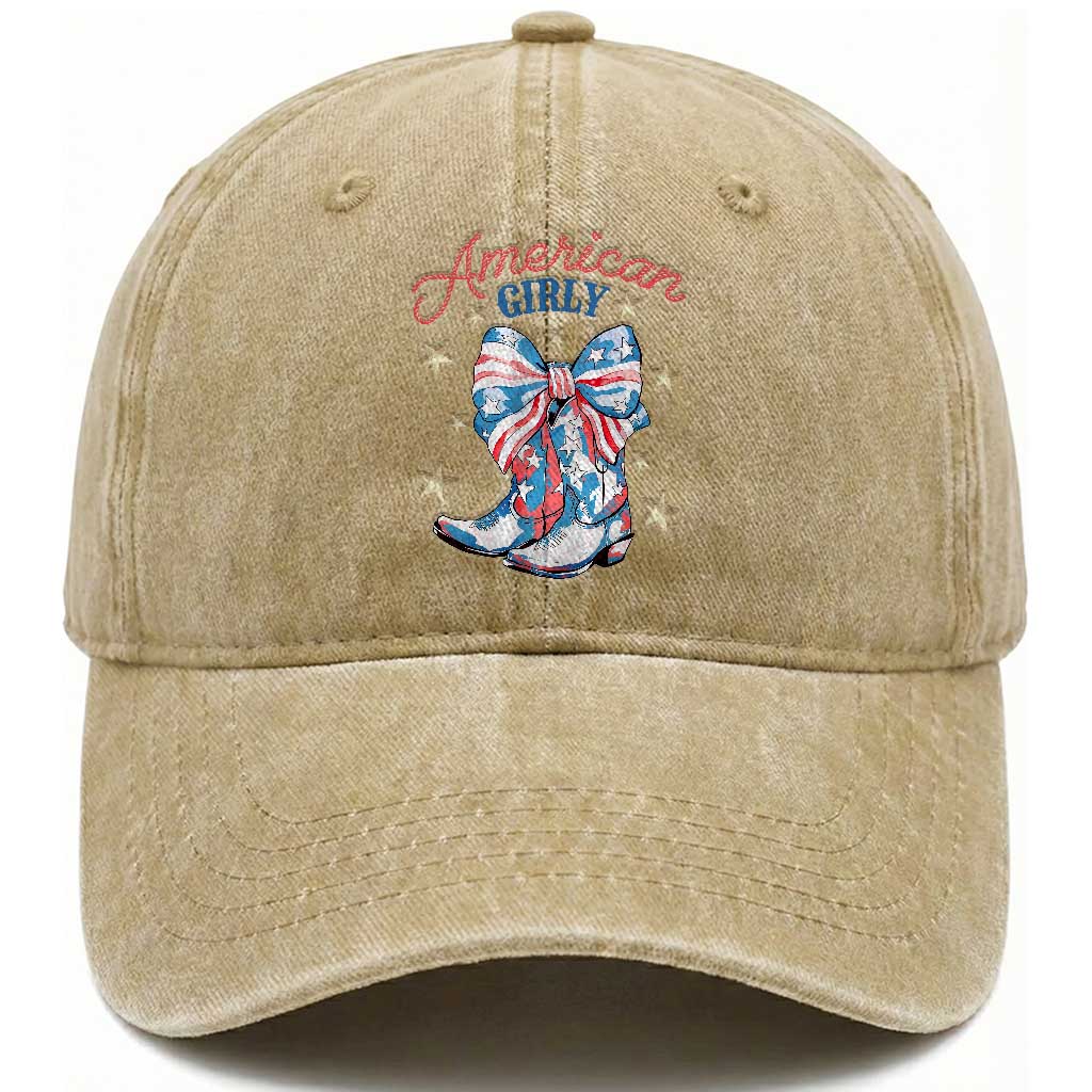 Funny 4th Of July Country Cowgirl Washed Cotton Baseball Cap American Girly Western Cowboy Boots TS11 Washed Cap Universal Fit Khaki Print Your Wear