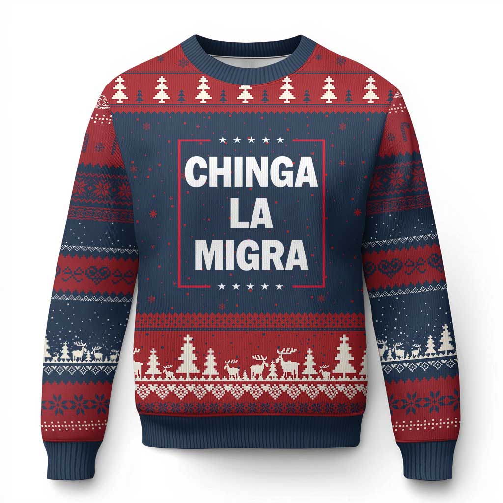 Funny Chinga La Migra Ugly Christmas Sweater Star Stripes TS11 Navy Red Print Your Wear