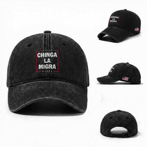 Funny Chinga La Migra Washed Cotton Baseball Cap Star Stripes TS11 Washed Cap Universal Fit Black Print Your Wear