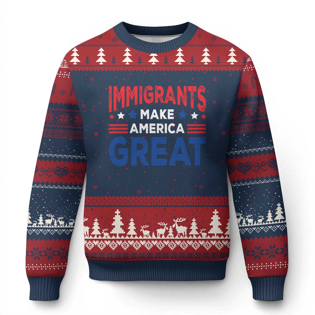 Funny Immigrants Make America Great Ugly Christmas Sweater Stars Stripes TS11 Navy Red Print Your Wear