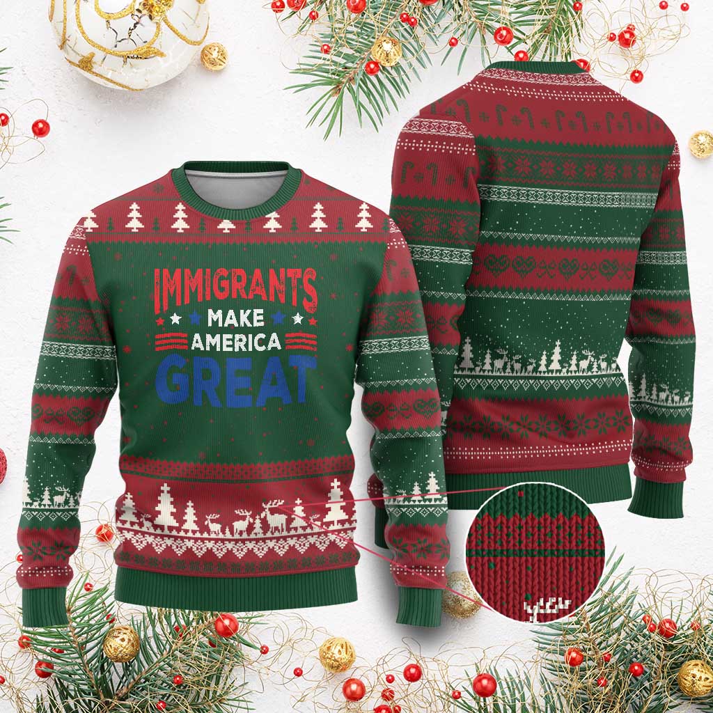 Funny Immigrants Make America Great Ugly Christmas Sweater Stars Stripes TS11 Red Green Print Your Wear