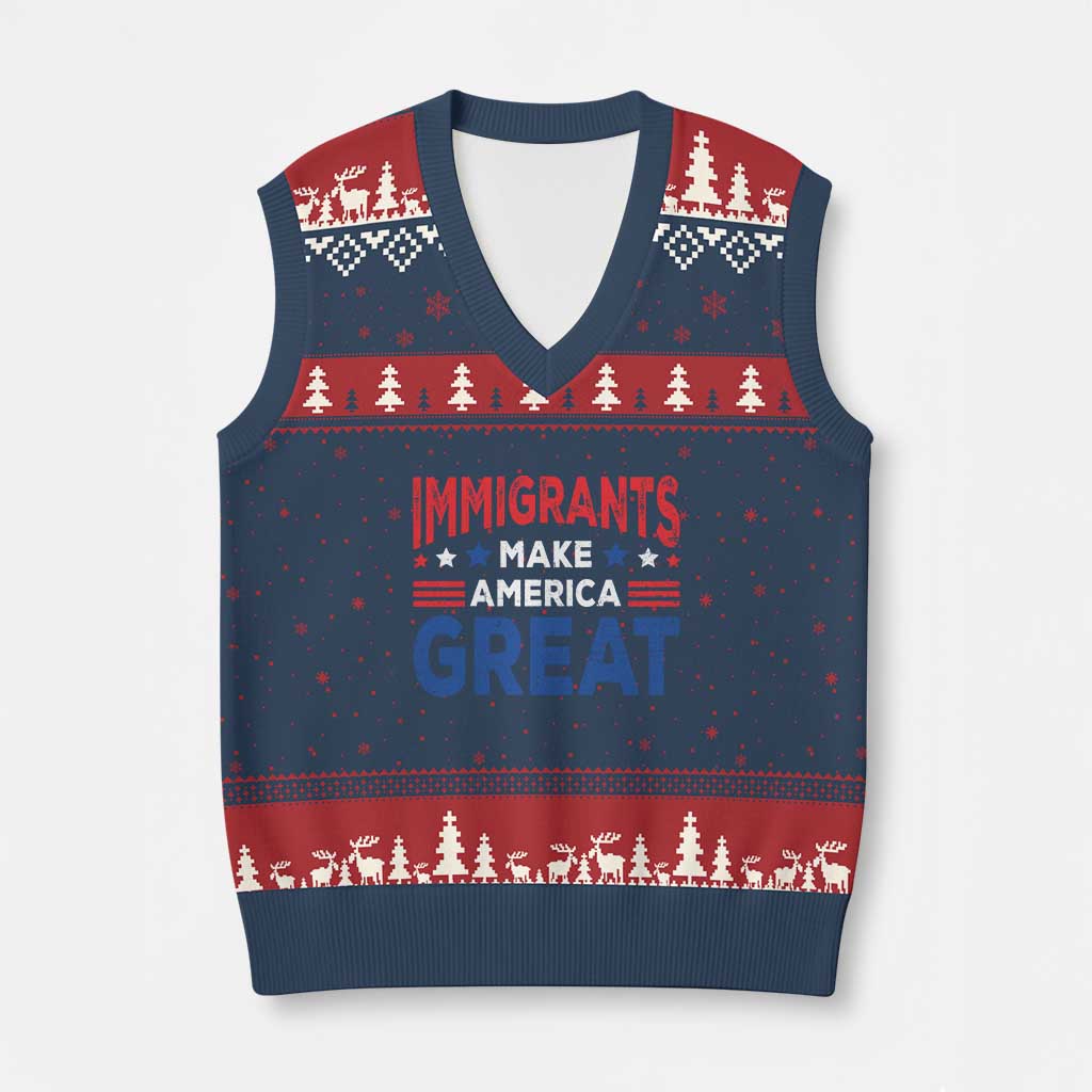 Funny Immigrants Make America Great V-Neck Knit Sweater Vest Stars Stripes TS11 Navy Red Print Your Wear