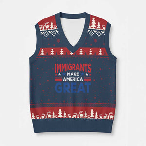 Funny Immigrants Make America Great V-Neck Knit Sweater Vest Stars Stripes TS11 Navy Red Print Your Wear