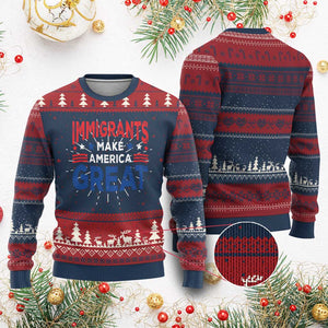 Funny Immigrants Make America Great Knit Sweatshirt Stars Stripes TS11 Burgundy Print Your Wear